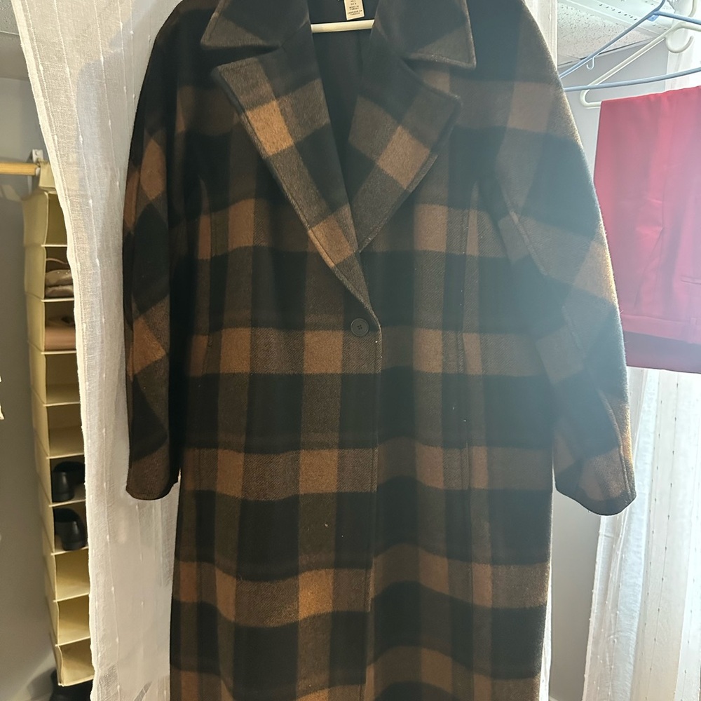 H&M Black and Brown Plaid Coat